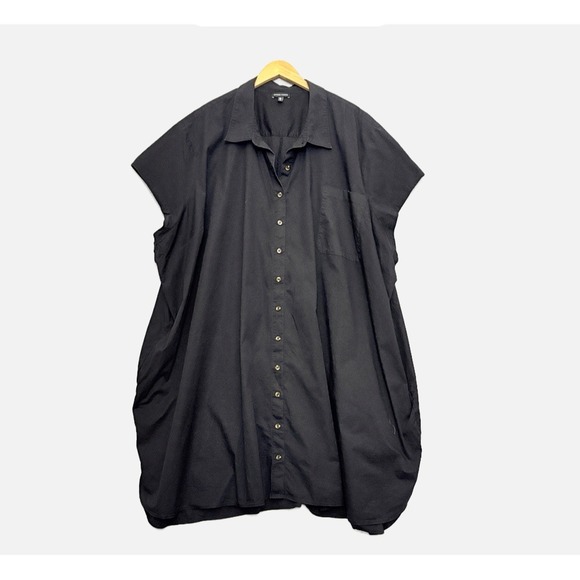 Universal Standard Shirt Dress Black Short Sleeve Button Up Pocket Casual 4XL* - Picture 1 of 7